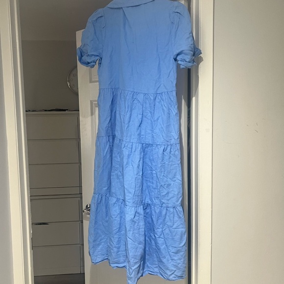 Blue Button-Down Tiered Dress - Picture 7 of 9